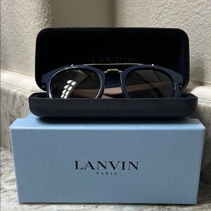 Lanvin Navy Blue Round Sunglasses with Dark Lenses SLN674M